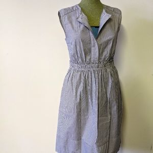 Blue white striped button up dress with pockets
